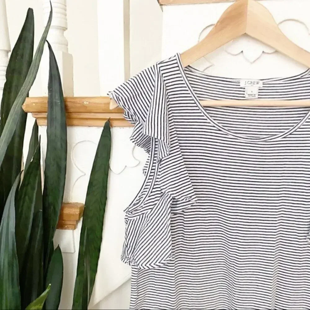 J.Crew striped ruffle shoulders mini dress sz S